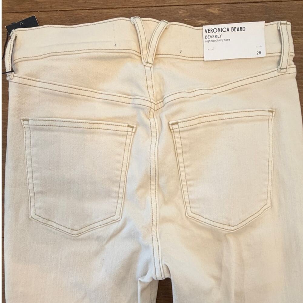 NWT Veronica Beard Beverly High Rise Skinny Flare Jeans Ecru 28 Made USA - Picture 3 of 9